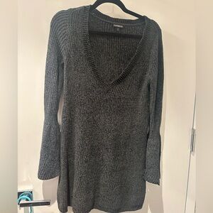Express V-neck Green Sweater Dress
